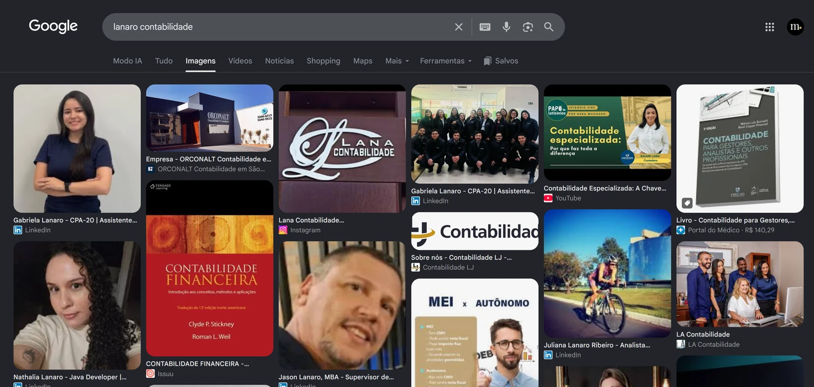 Busca por lanaro contabilidade na aba de imagens do Google